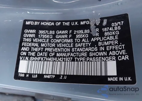 2017 Honda Civic Sport z USA, uszkodzony, nr VIN SHHFK7H40HU421927